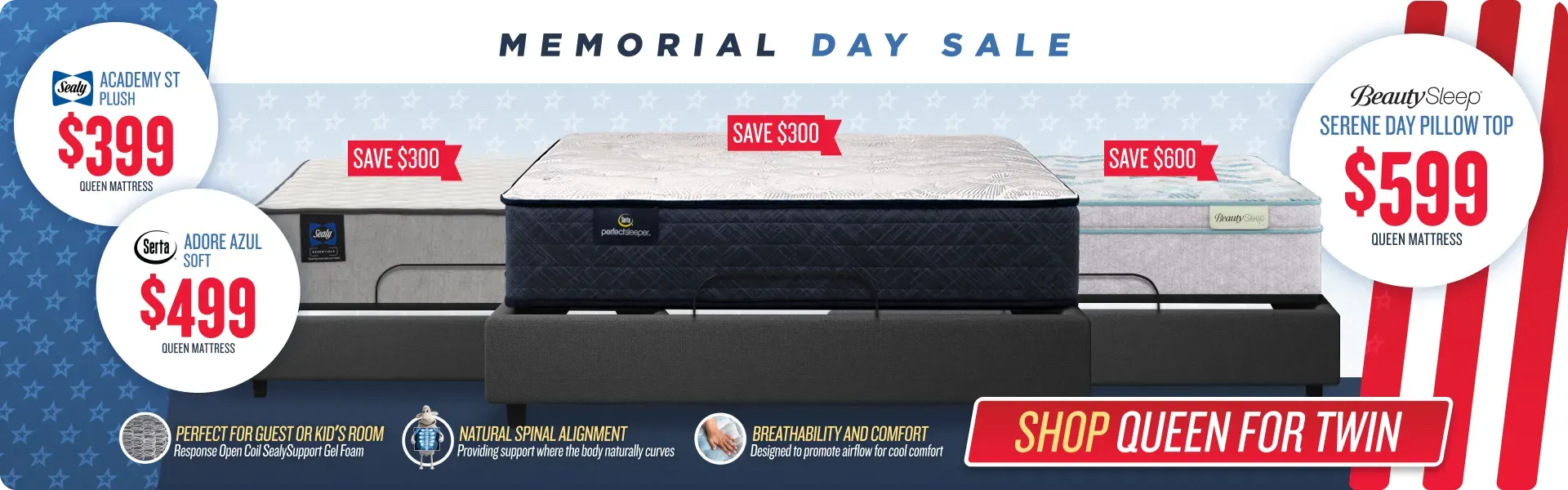 Memorial Day Sale Queen for Twin